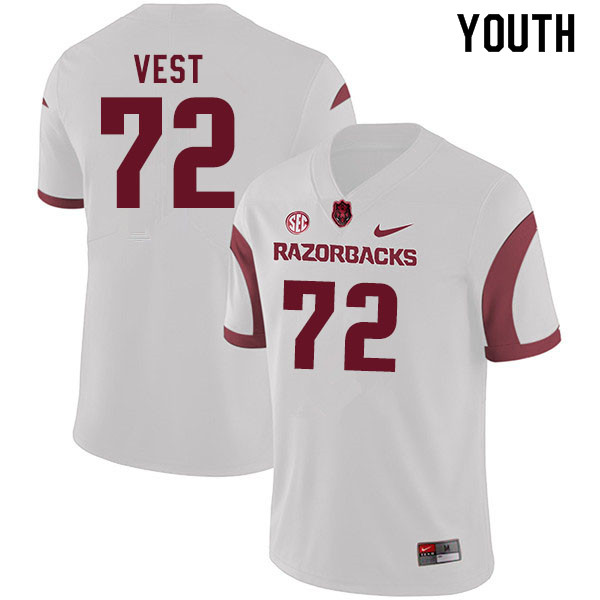 Youth #72 Drew Vest Arkansas Razorbacks College Football Jerseys Sale-White
